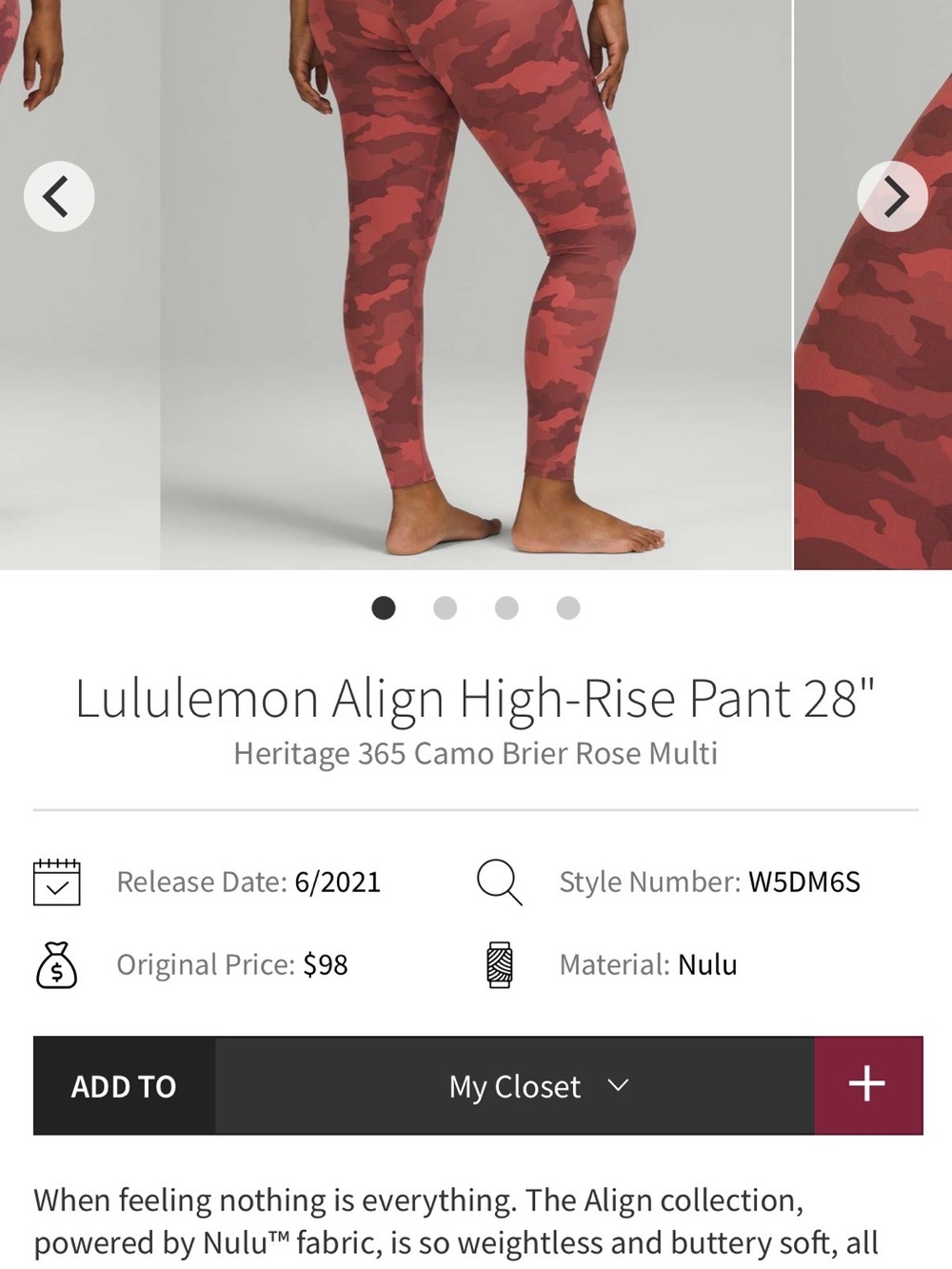 Lululemon Align High-Rise Camo Leggings - Brier Rose Multi